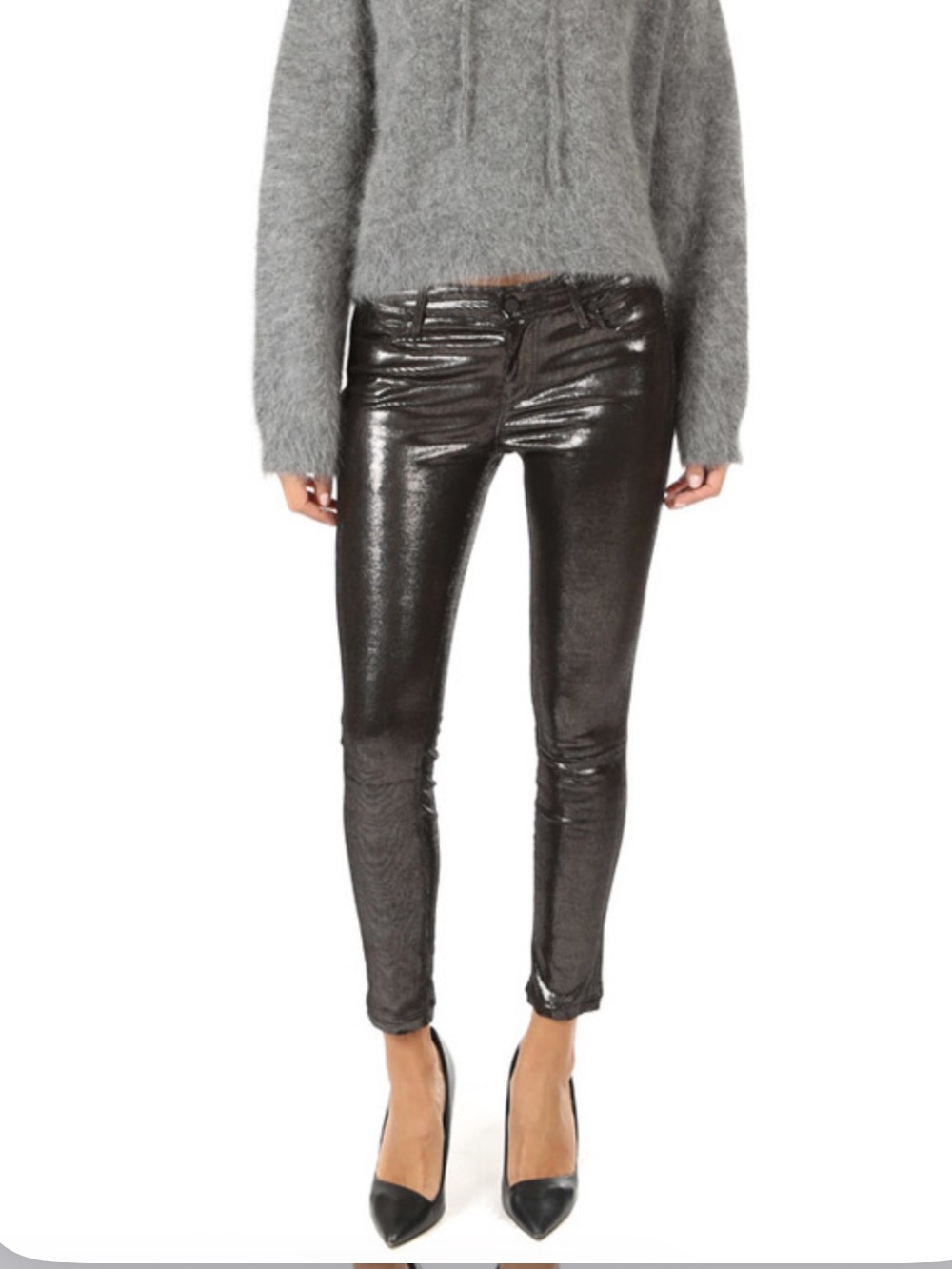 RtA Leather Prince skinny Pants leggings Lithium 27 wet look lambskin black